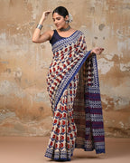 Mulmul pure cotton Sarees block print with blouse. Lightweight, easy to drape . Comfortable all day .