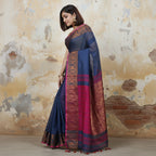 Handwoven Saree with Pure Zari cotton raw silk blend with blouse. Light weight easy to drape. Comfortable all day .