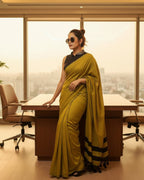 Formal Sarees with blouse & blend of fabric is 70% cotton, 30% acrylic. Lightweight Maheshwari and comfortable, easy to drape .Comfortable all day .