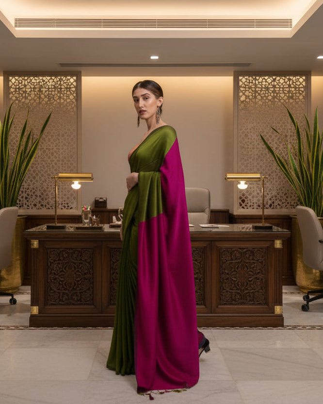 Formal Sarees with blouse & blend of fabric is 70% cotton, 30% acrylic. Light weight easy to drape. Comfortable all day .