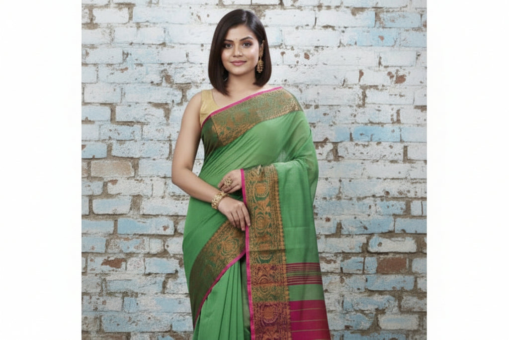 Handwoven Saree with Pure Zari cotton raw silk blend with blouse - Rajasthan. Lightweight, easy to drape . Comfortable all day .