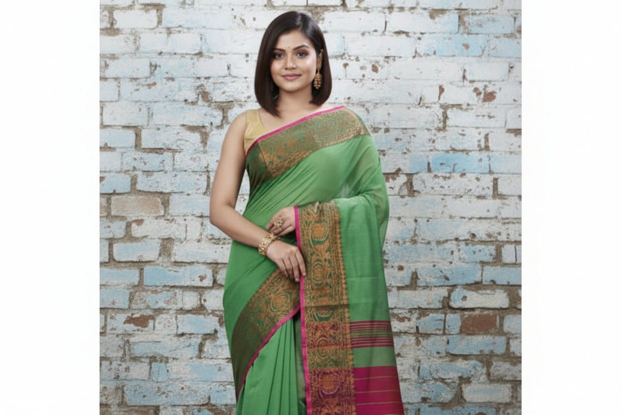 Handwoven Saree with Pure Zari cotton raw silk blend with blouse - Rajasthan. Lightweight, easy to drape . Comfortable all day .