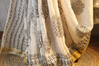 Off White with Charcoal boarder Saree with blouse - 100% Pure Maheshwari Handloom Silk
