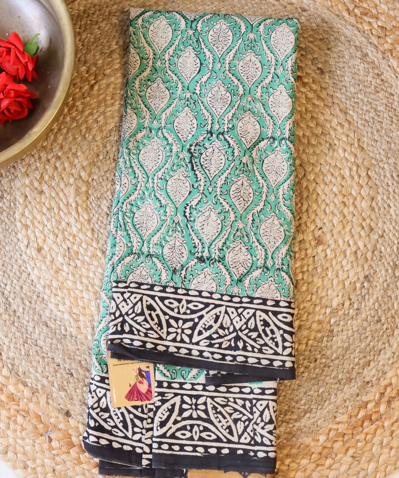 Mulmul cotton Saree with blouse –  This saree is rewashed for softness and organically dyed. Light weight easy to drape. Comfortable all day .