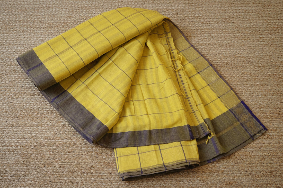 Pure Khadi cotton saree with blouse – Elegant, professional & handwoven, light weight easy to drape. Comfortable all day.
