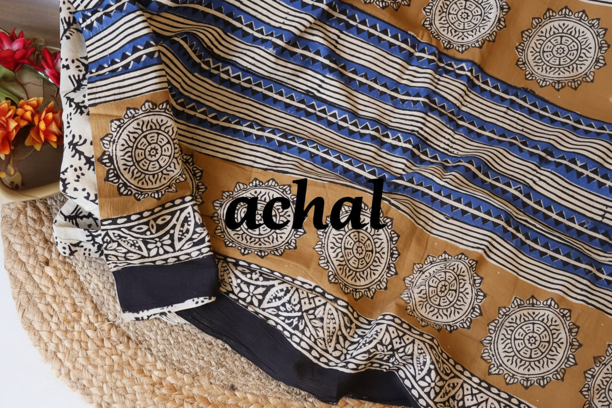 Mulmul cotton Saree with blouse –  This saree is rewashed for softness and organically dyed. Light weight easy to drape. Comfortable all day .