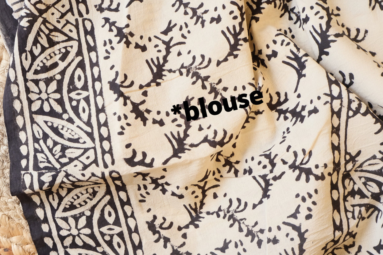 Mulmul cotton Saree with blouse –  This saree is rewashed for softness and organically dyed. Light weight easy to drape. Comfortable all day .