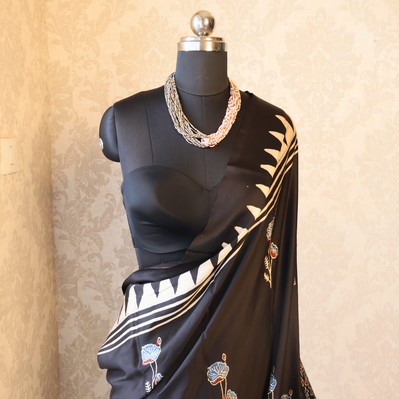 Pure  Modal Silk with blouse. With Ajrak  Print Lightweight, easy to drape . Comfortable all day