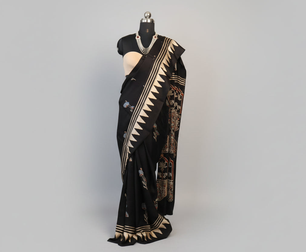 Pure  Modal Silk with blouse. With Ajrak  Print Lightweight, easy to drape . Comfortable all day