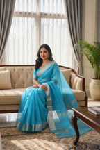 Soft Handloom Saree from Bengal with Zari with  blouse peace . Light weight easy to drape. Comfortable all day.