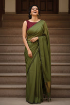 Cotton Handwoven Saree with with Zari Pallu and Tassels . Light weight easy to drape. Comfortable all day.