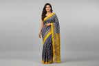 Beautiful Sky Blue Maheshwari Handloom Saree with White design and yellow  Silk Zari – 80% Silk, 20% Cotton (Cotton Silk) – Comes with Matching Blouse Piece