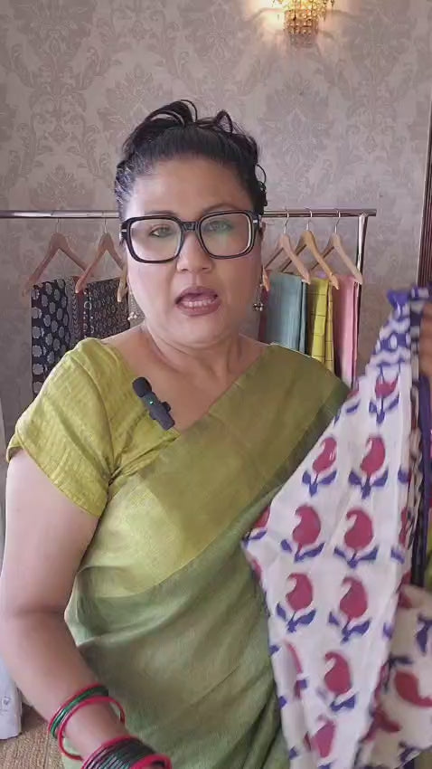 Mulmul pure cotton Sarees block print with blouse. Lightweight, easy to drape . Comfortable all day .