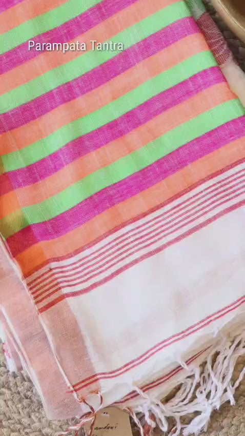 Pure Linen Jamdani Saree handwoven with blouse –  Light weight easy to drape. Comfortable all day .