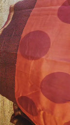 Blood Red Polka Dot & Black Checks Saree with Blouse - 100% Pure Maheshwari Handloom Silk