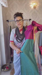 Formal Sarees with blouse & blend of fabric is 70% cotton, 30% acrylic. Light weight easy to drape. Comfortable all day .