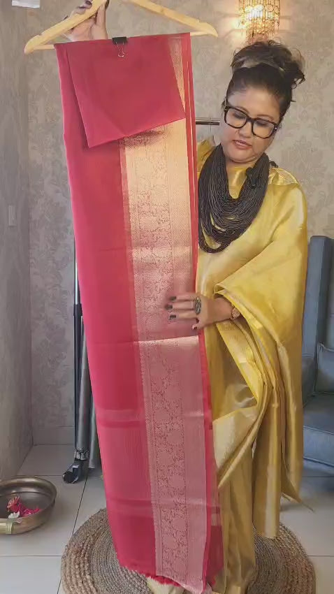 Banarasi Organza Saree with Zari with blouse: Easy to drape and comfortable to wear.