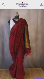 Cotton Handwoven Saree with with Zari Pallu and Tassels . Light weight easy to drape. Comfortable all day.
