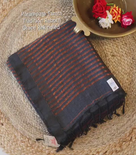 Pure Linen Jamdani Saree handwoven with blouse –  Light weight easy to drape. Comfortable all day .