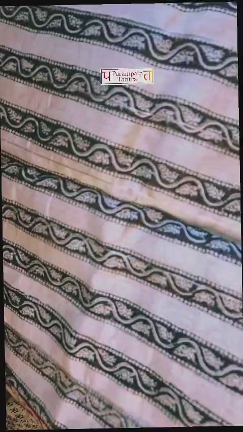Cream Base & Black Designs Saree with Matching Blouse - 100% Pure Maheshwari Handloom Silk