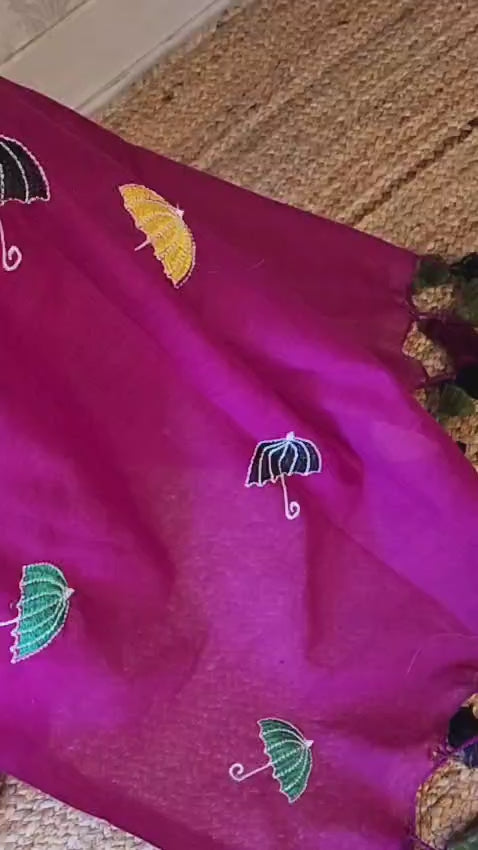 Khadi Cotton Handwoven Saree with Machine Embroidery with blouse. Light weight easy to drape. Comfortable all day.