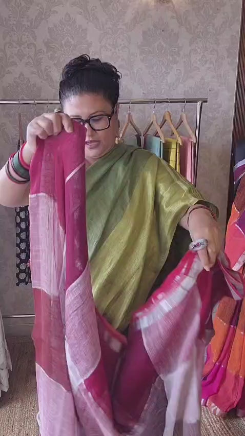 Pure Linen check Saree with blouse – Elegant, Professional & Handwoven. Light weight easy to drape. Comfortable all day .